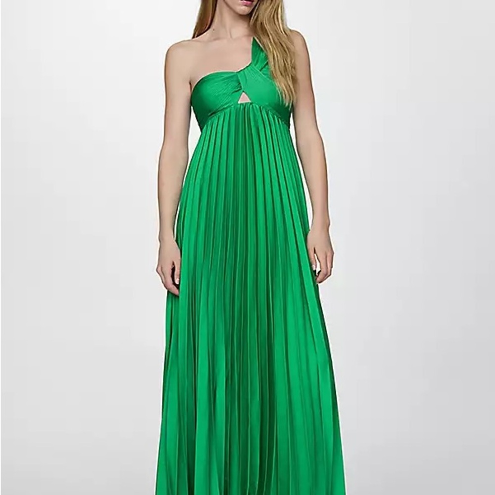 Mango Vibrant Green One-Shoulder Maxi Dress